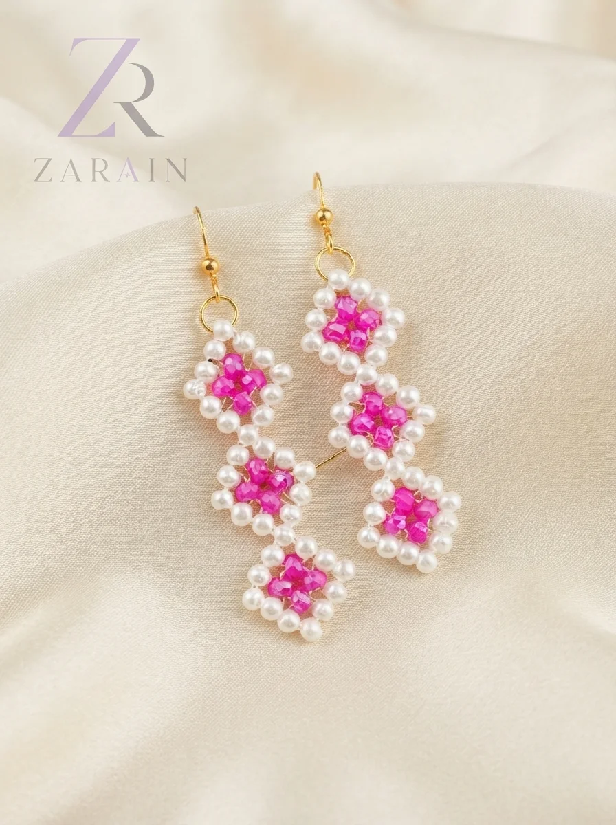 Zarain Magenta Blossom Drop Earrings